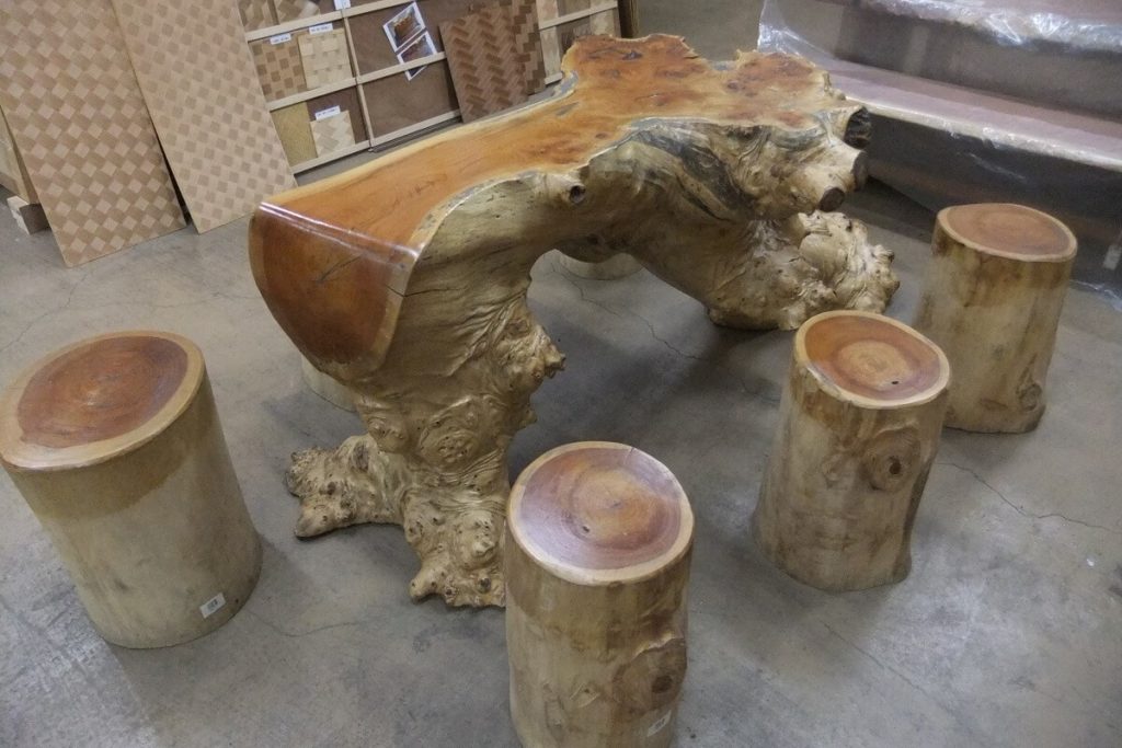 ケヤキ自然木テーブルセット